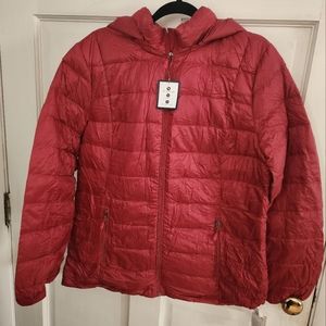 Charter Club Packable Down Puff Coat with Pouch in Deep Red